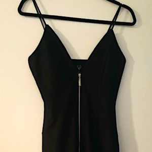Windsor Black Mini Dress With Front Gold Zipper - Size S